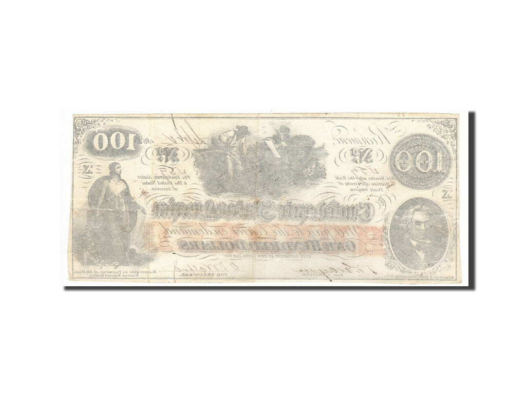Confederate States of America, 100 Dollars, 1862, KM:45, 1862-08-26, AU(50-53)