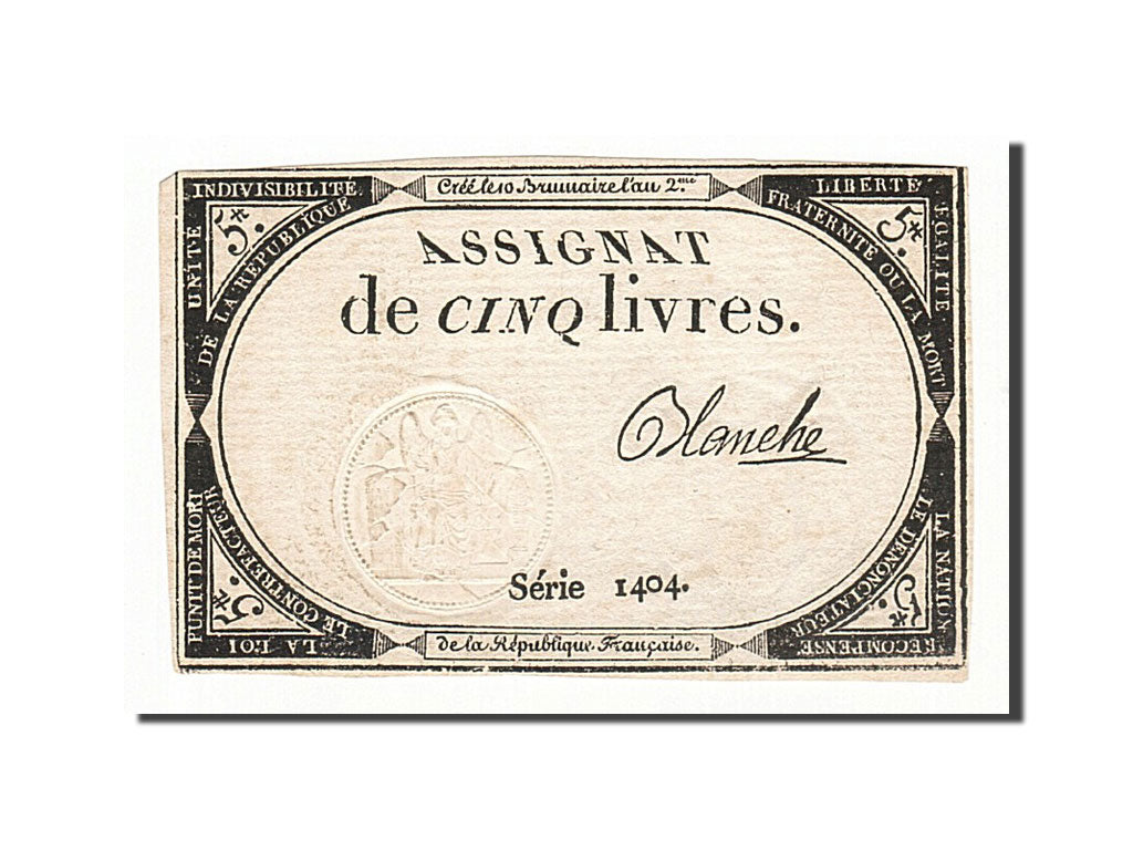 France, 5 Livres, 1793, Blanche, KM:A76, 1793-10-31, AU(50-53), Lafaurie:171