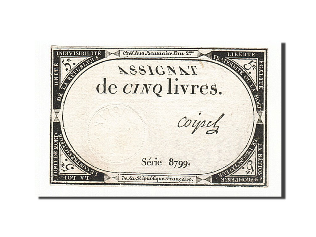 Francia, 5 Livres, 1793, Coipel, KM:A76, 1793-10-31, BB+, Lafaurie:171