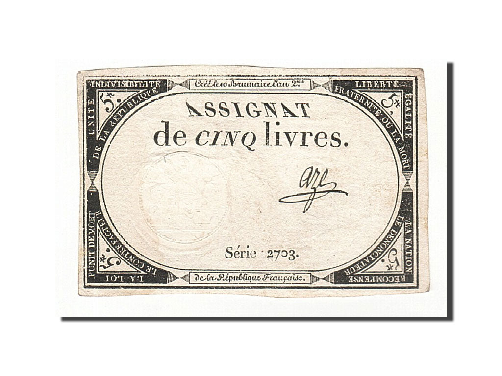 Francia, 5 Livres, 1793, Aze, KM:A76, 1793-10-31, BB, Lafaurie:171