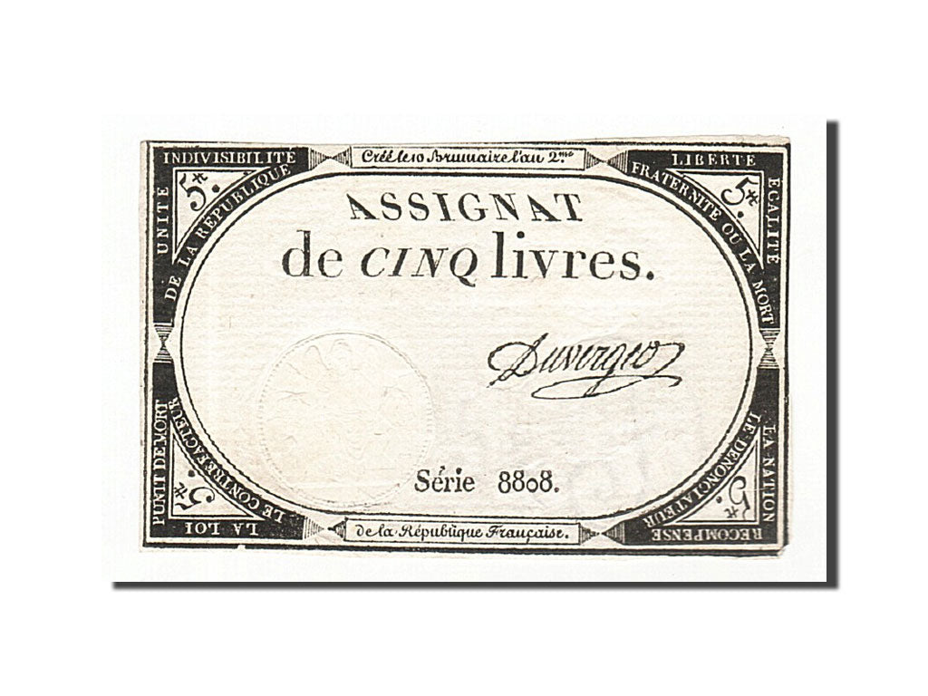 Geldschein, Frankreich, 5 Livres, 1793, Duverger, 1793-10-31, SS, KM:A76