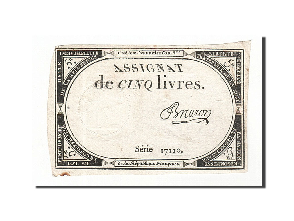 Banknote, France, 5 Livres, 1793, Bruron, 1793-10-31, EF(40-45), KM:A76