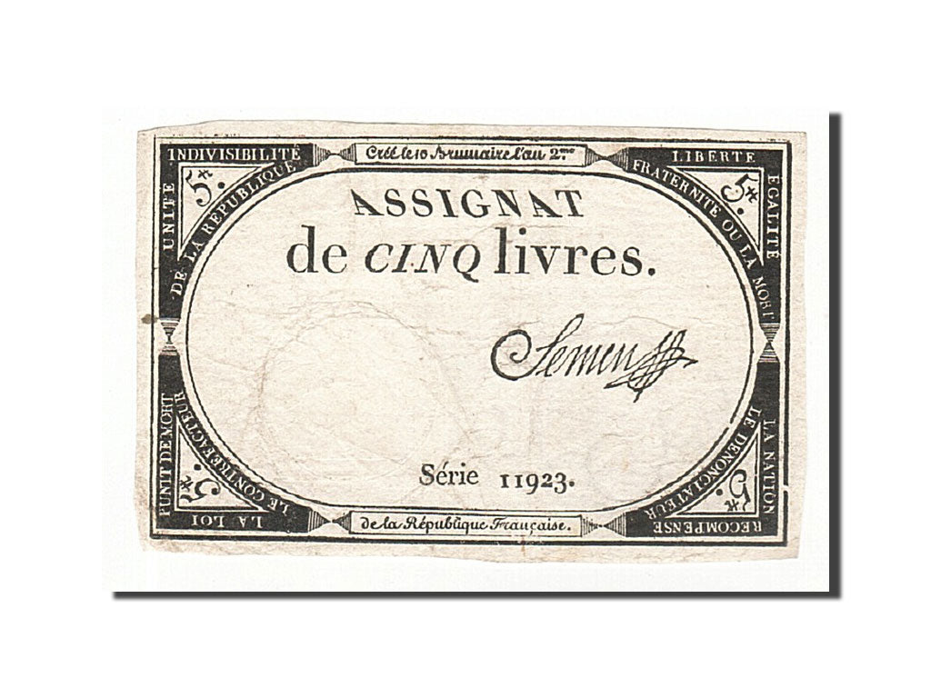 France, 5 Livres, 1793, Semen, KM:A76, 1793-10-31, EF(40-45), Lafaurie:171