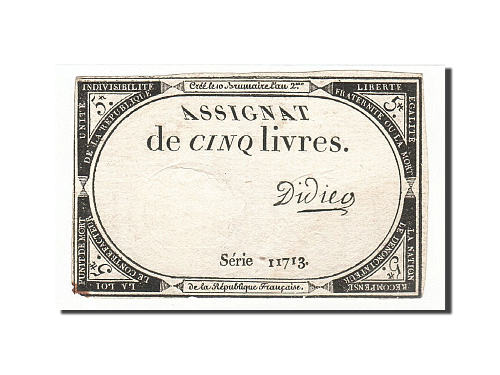 France, 5 Livres, 1793, Didier, KM:A76, 1793-10-31, VF(30-35), Lafaurie:171