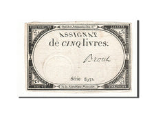 Geldschein, Frankreich, 5 Livres, 1793, Brouz, 1793-10-31, S+, KM:A76