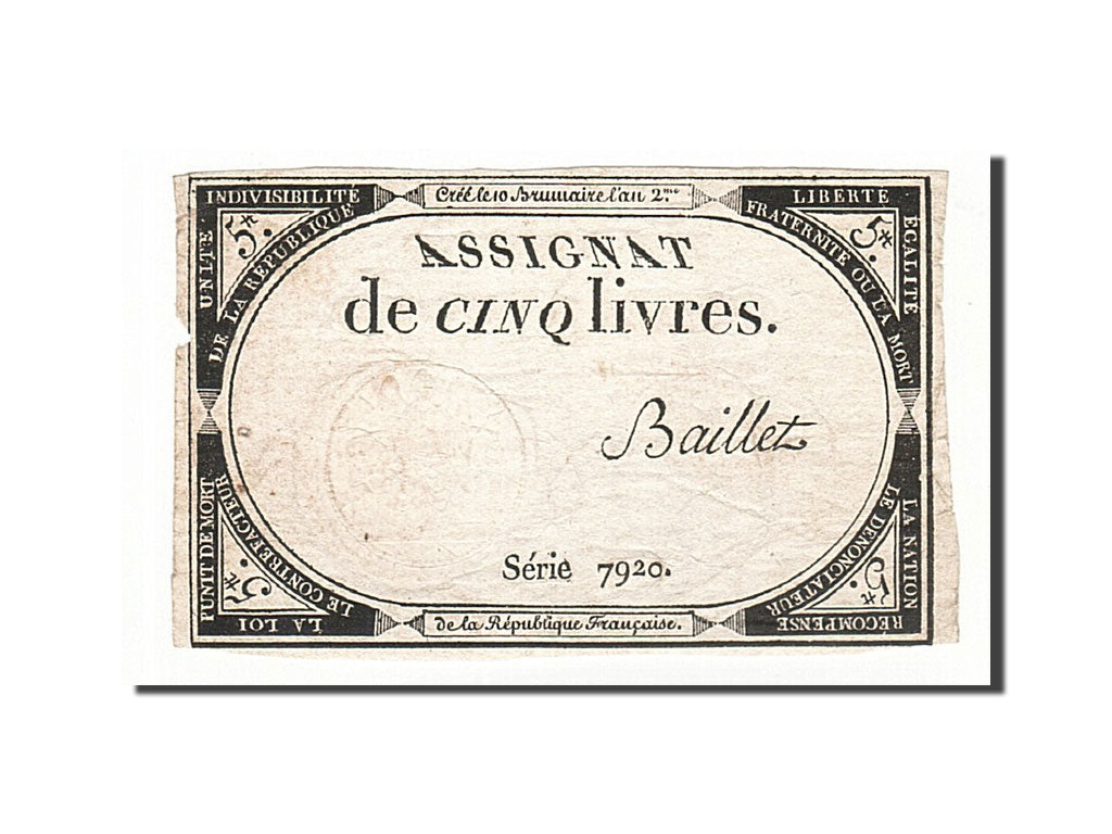 France, 5 Livres, 1793, Baillet, KM:A76, 1793-10-31, VF(30-35), Lafaurie:171