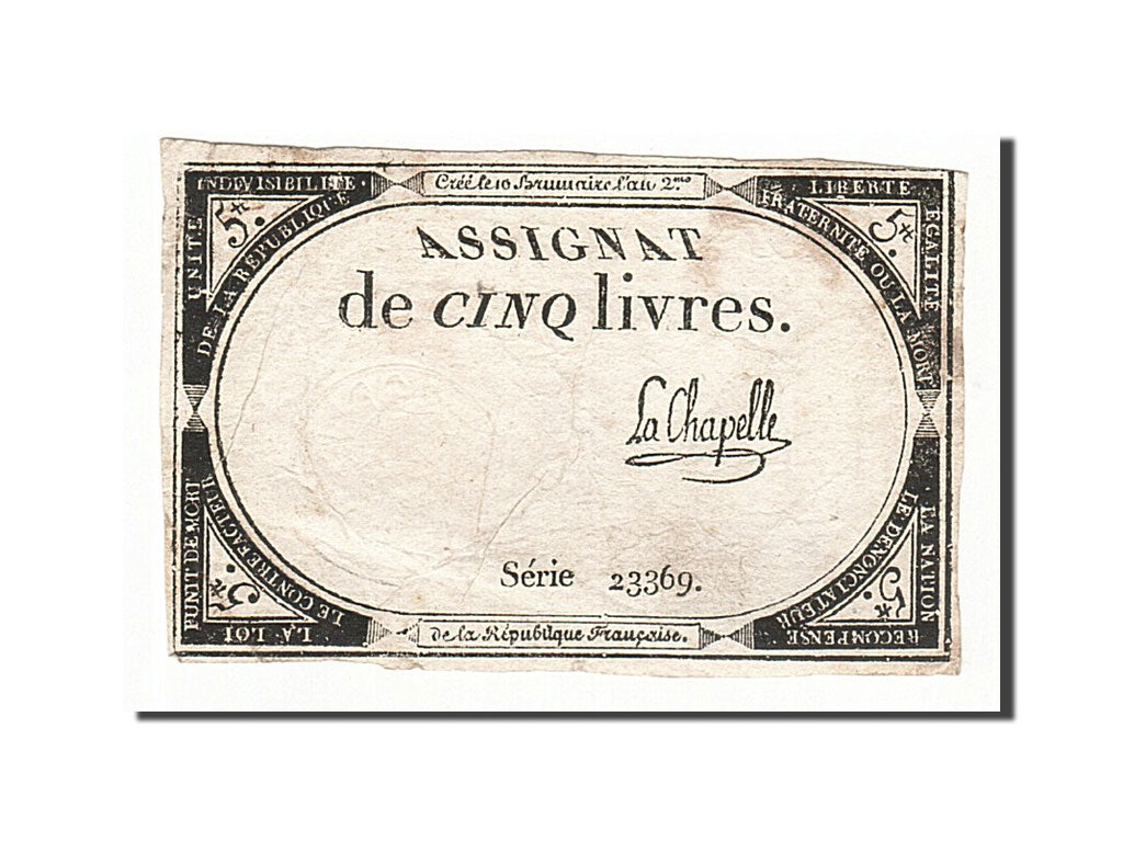 France, 5 Livres, 1793, La Chapelle, KM:A76, 1793-10-31, VF(30-35), Lafaurie:171