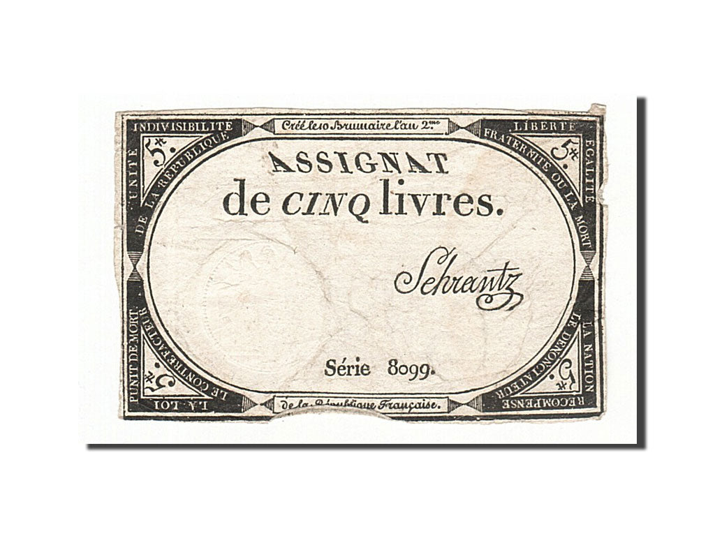 France, 5 Livres, 1793, Schrantz, KM:A76, 1793-10-31, VF(30-35), Lafaurie:171
