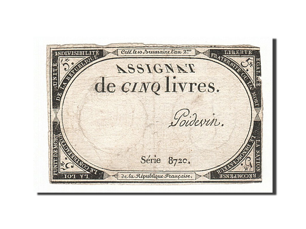 France, 5 Livres, 1793, Poidevin, KM:A76, 1793-10-31, VF(30-35), Lafaurie:171