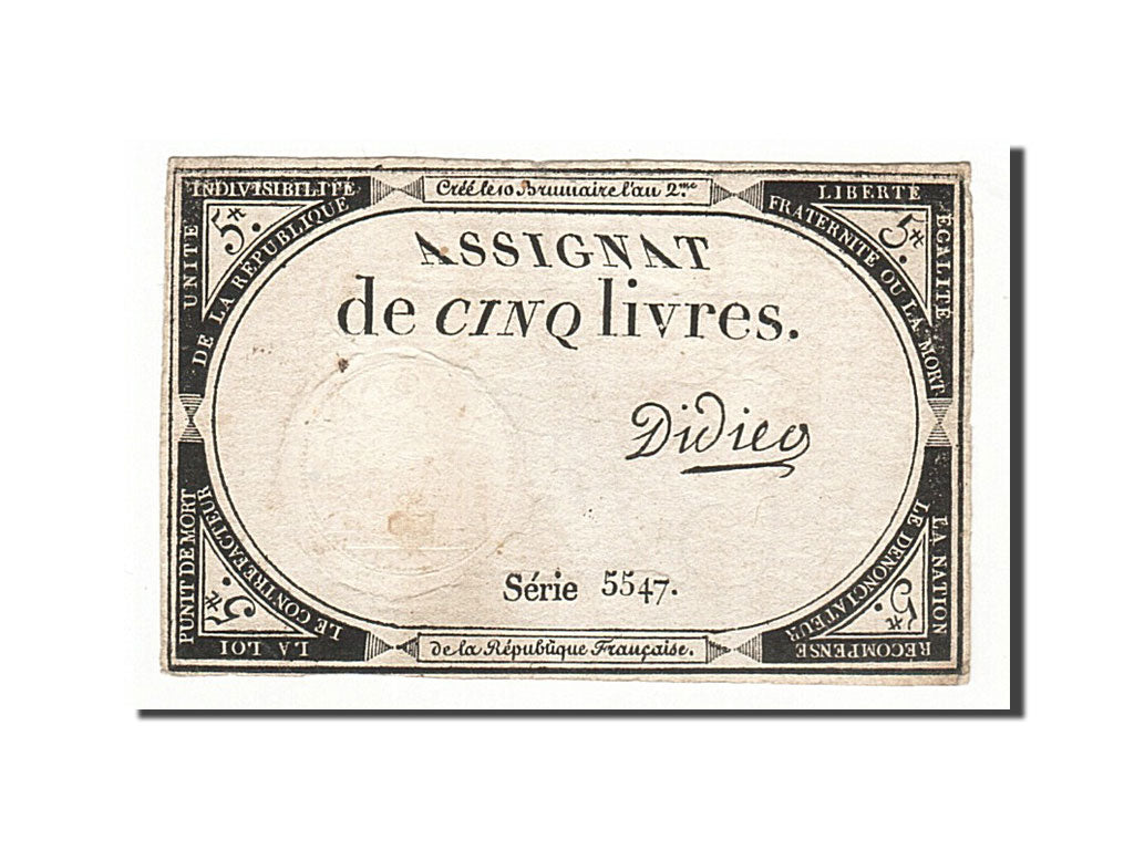 Francia, 5 Livres, 1793, Didier, KM:A76, 1793-10-31, MB, Lafaurie:171