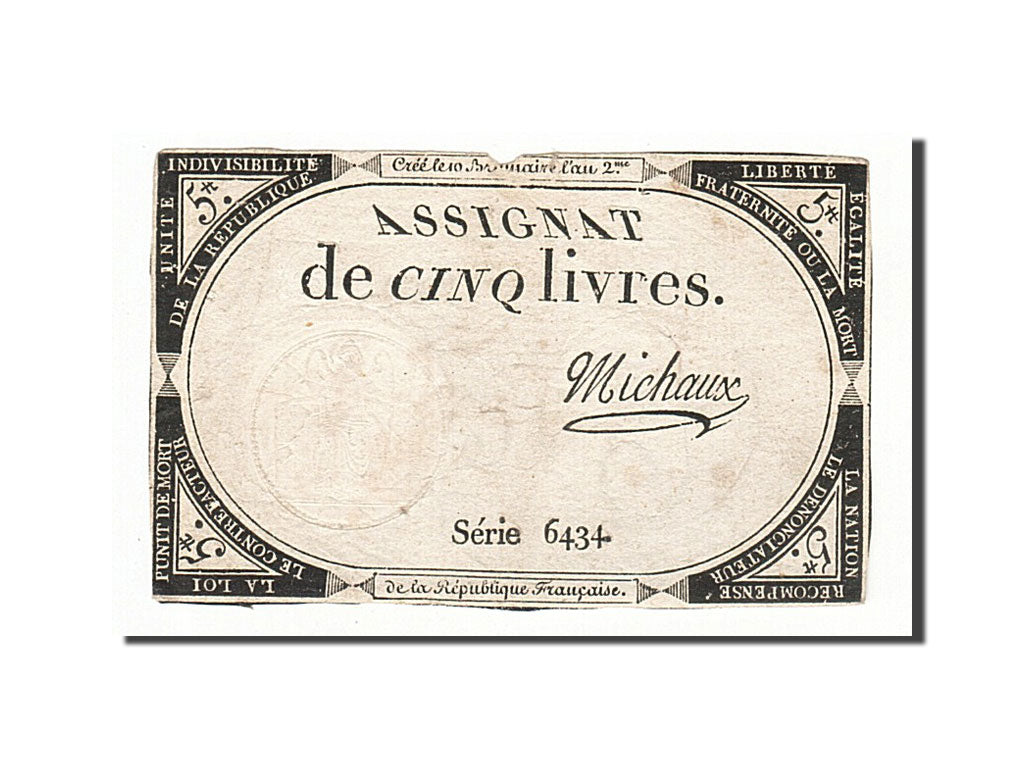 France, 5 Livres, 1793, Michaux, KM:A76, 1793-10-31, VF(20-25), Lafaurie:171