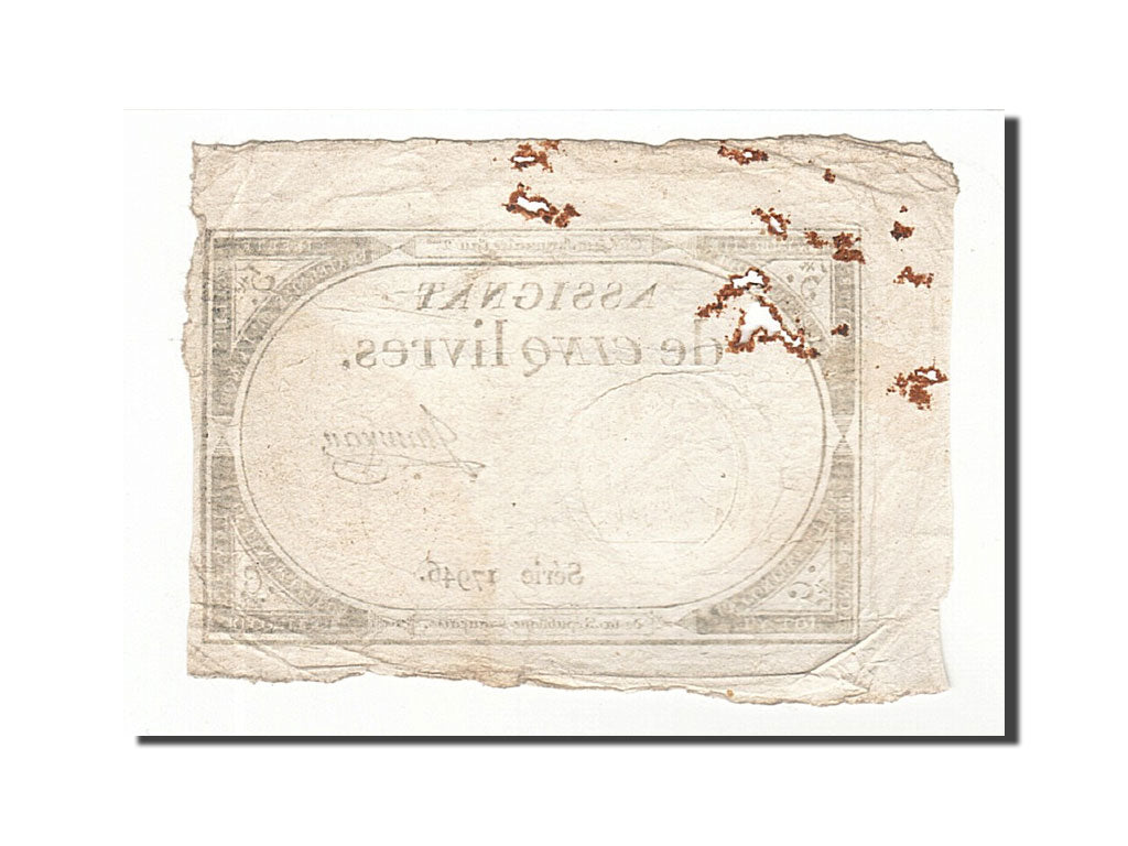 Billete, Francia, 5 Livres, 1793, Jeanneau, 1793-10-31, BC, KM:A76, Lafaurie:171
