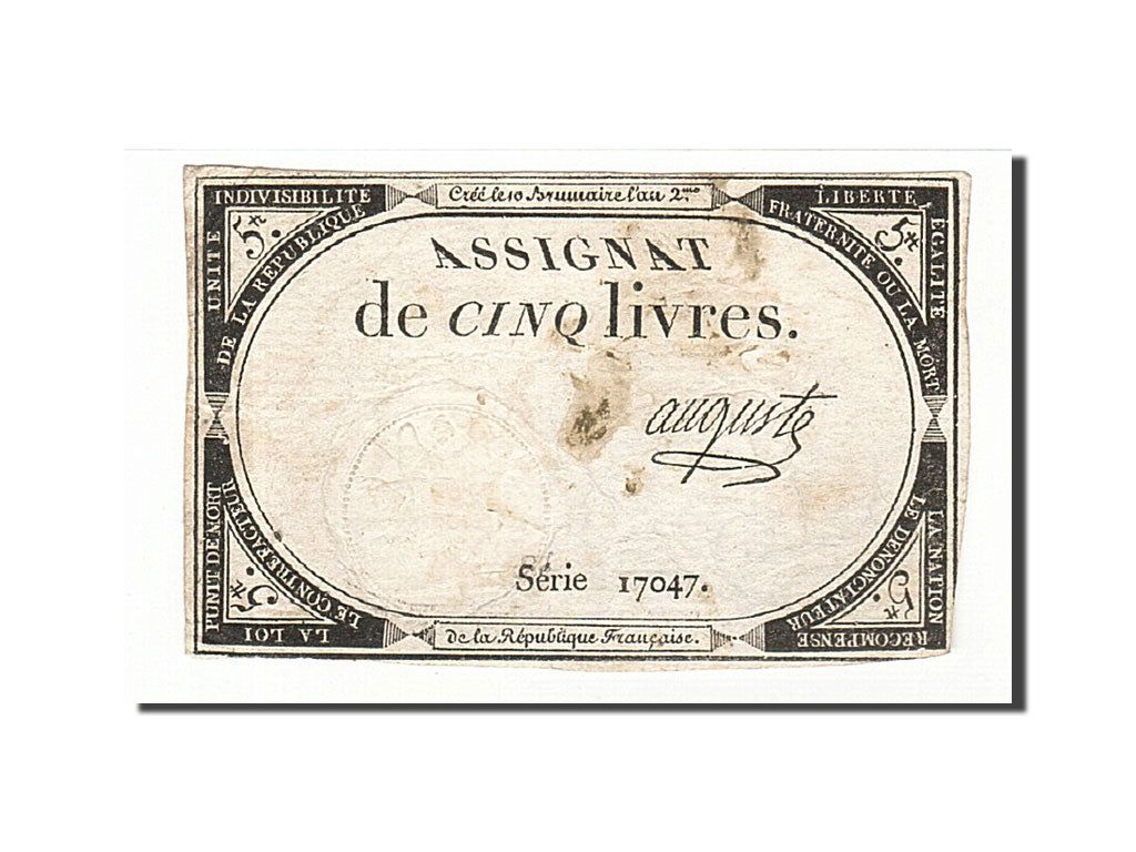 France, 5 Livres, 1793, Auguste, KM:A76, 1793-10-31, VF(20-25), Lafaurie:171