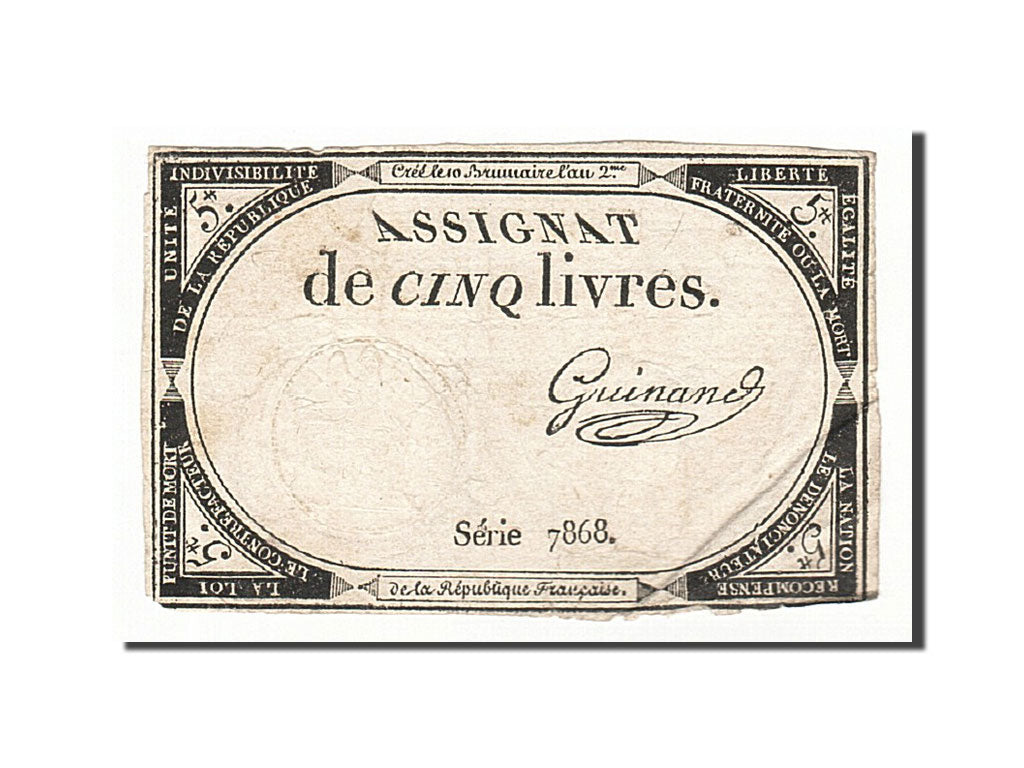 France, 5 Livres, 1793, Guinand, KM:A76, 1793-10-31, VF(20-25), Lafaurie:171