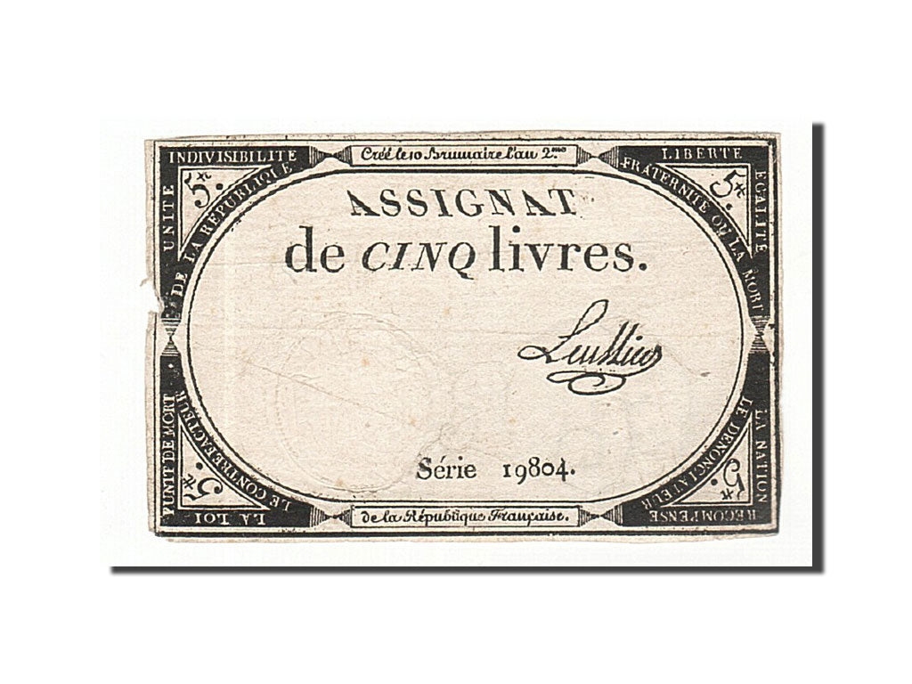 France, 5 Livres, 1793, Lhuillier, KM:A76, 1793-10-31, VF(20-25), Lafaurie:171