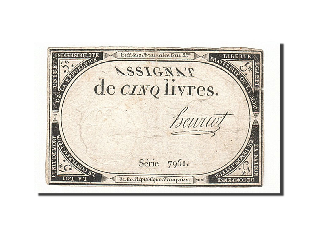 France, 5 Livres, 1793, 1793-10-31, Henriot, KM:A76, TB, Lafaurie:171
