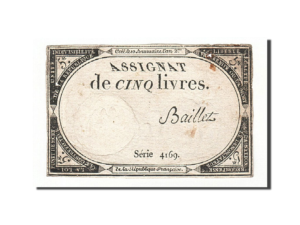 France, 5 Livres, 1793, Baillet, KM:A76, 1793-10-31, VF(20-25), Lafaurie:171