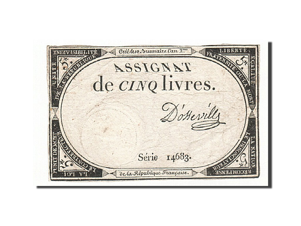 France, 5 Livres, 1793, D'Osseville, KM:A76, 1793-10-31, VF(20-25), Lafaurie:171
