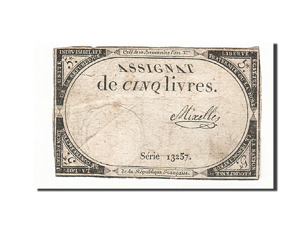 France, 5 Livres, 1793, Mixelle, KM:A76, 1793-10-31, F(12-15), Lafaurie:171