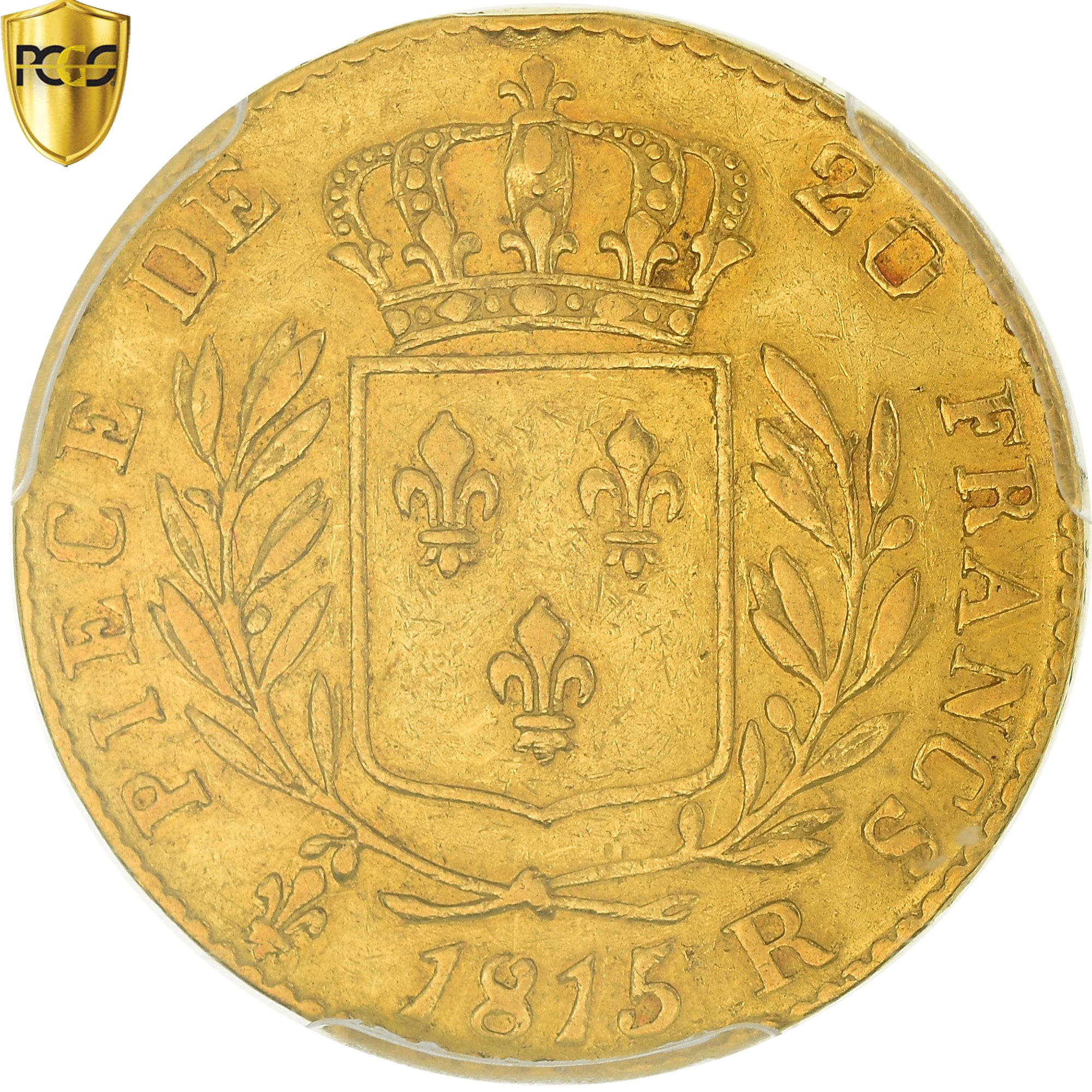Coin, France, 20 Francs Or, 1815, London, PCGS, XF 45 , Gold, graded