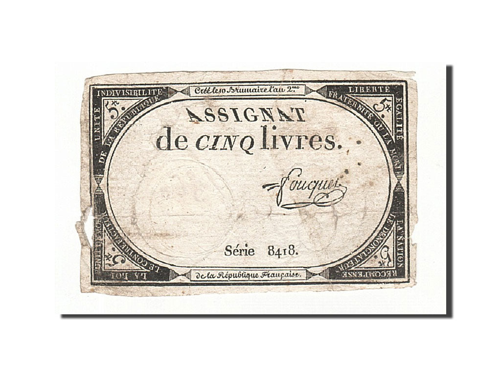 France, 5 Livres, 1793, Fouquet, KM:A76, 1793-10-31, F(12-15), Lafaurie:171
