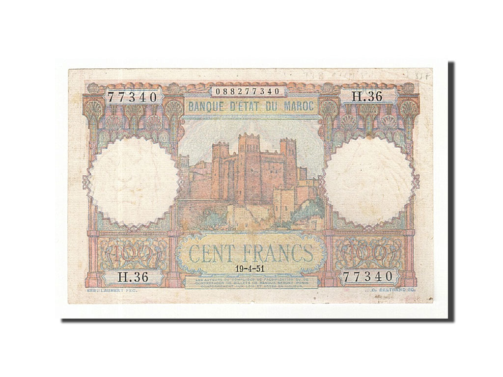 Morocco, 100 Francs, 1951, KM:45, 1951-04-19, VF(20-25)