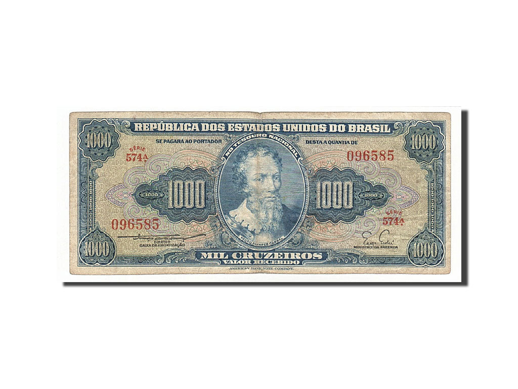 Brazil, 1000 Cruzeiros, Undated (1953-59), KM:156b, VF(20-25)