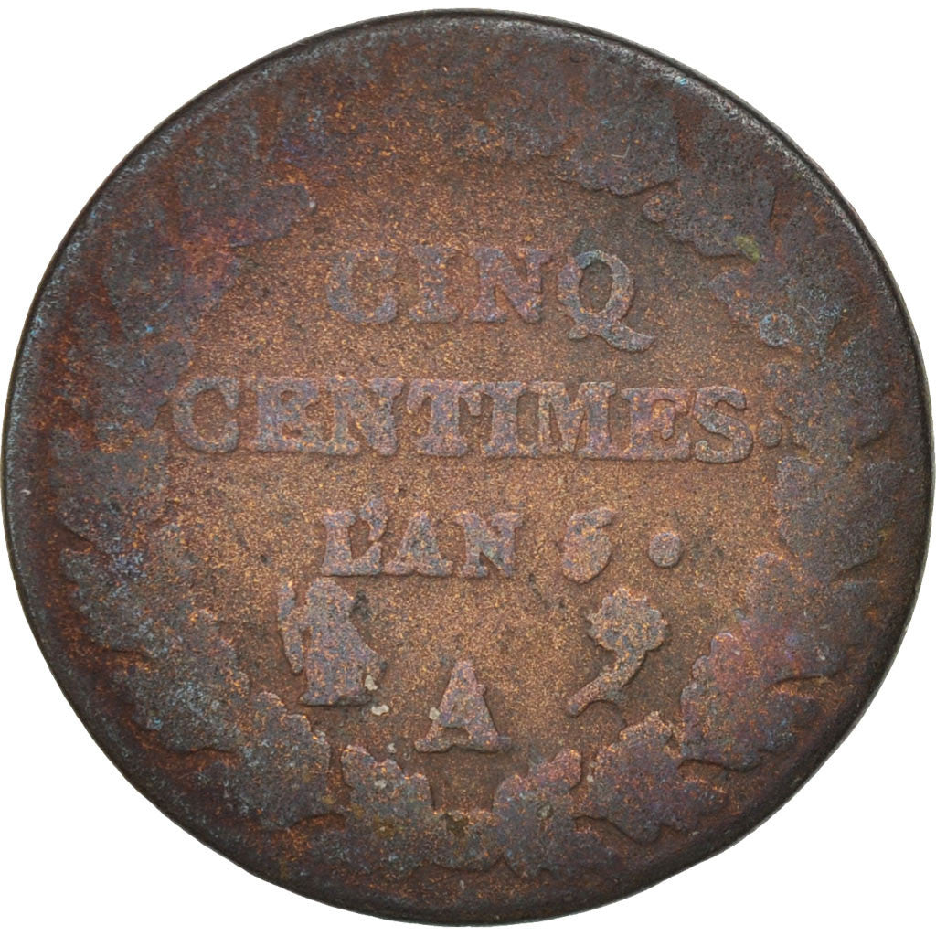 France, Dupré, 5 Centimes, 1796, Paris, VG(8-10), Bronze, KM:640.1, Gadoury:126
