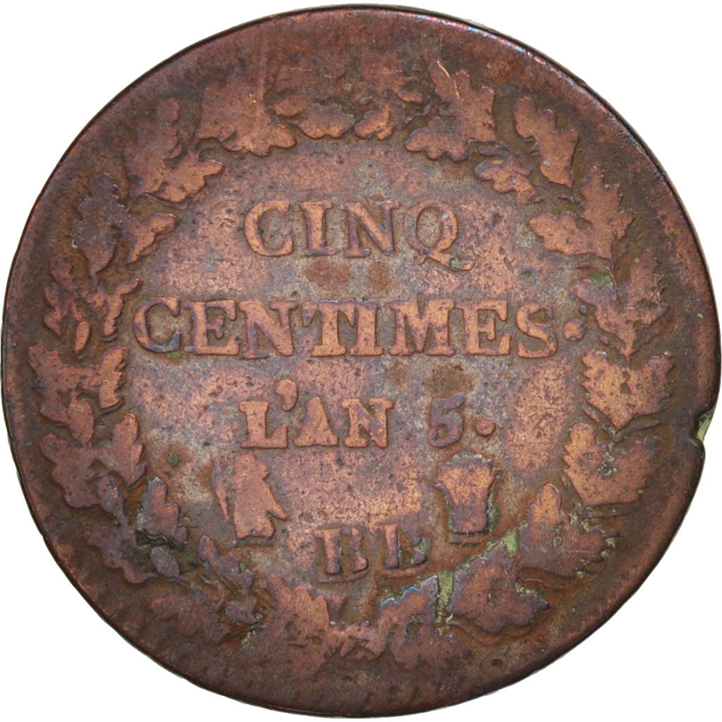 France, Dupré, 5 Centimes, 1796, Strasbourg, B, Bronze, KM:640.4, Gadoury:126