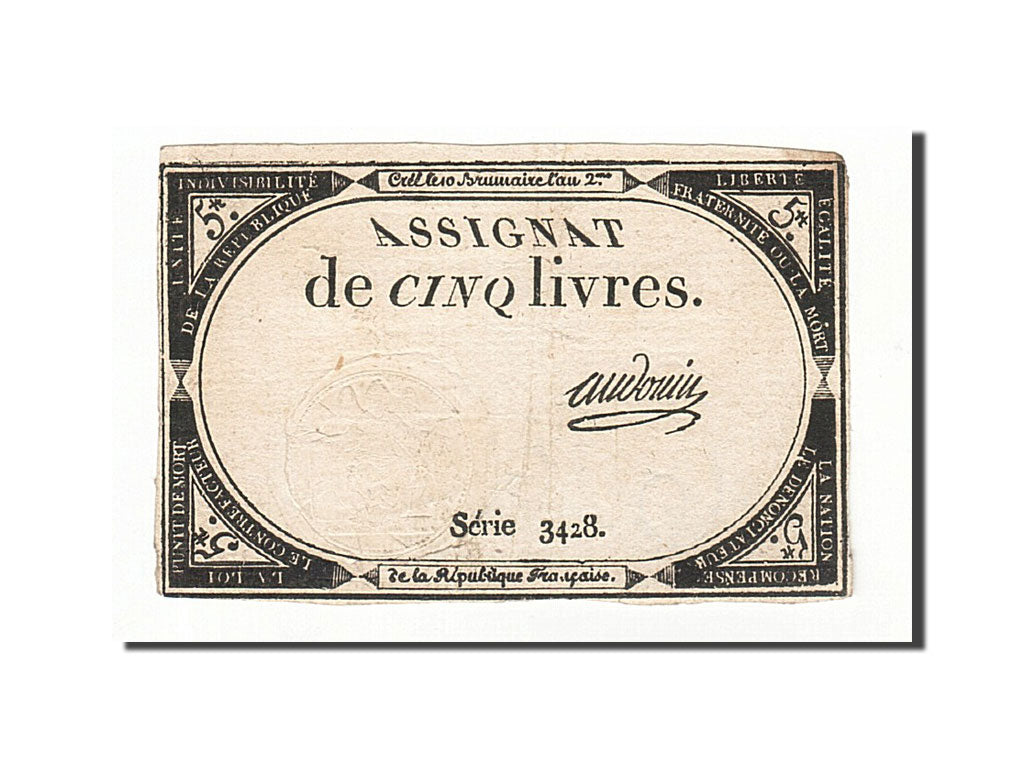 France, 5 Livres, 1793, Audouin, KM:A76, 1793-10-31, VF(30-35), Lafaurie:171