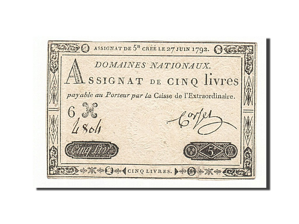 Frankreich, 5 Livres, 1792, Corset, KM:A60, 1792-06-27, EF(40-45), Lafaurie:155
