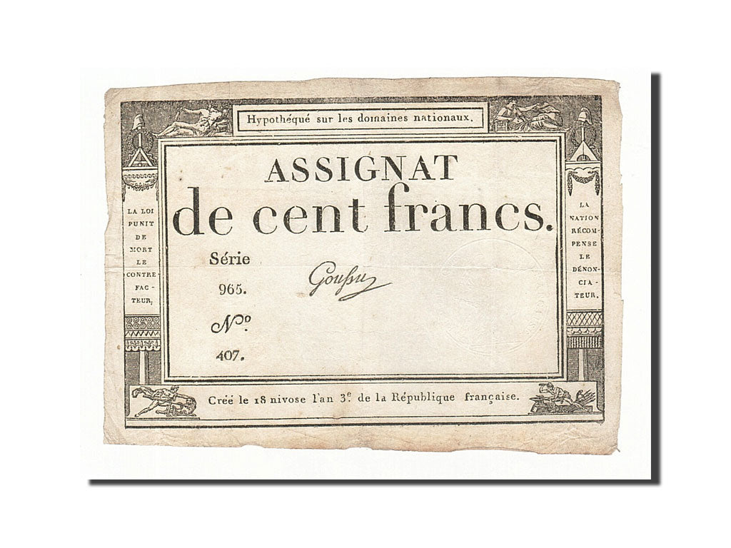 France, 100 Francs, 1795, Goussu, KM:A78, 1795-01-07, EF(40-45), Lafaurie:173
