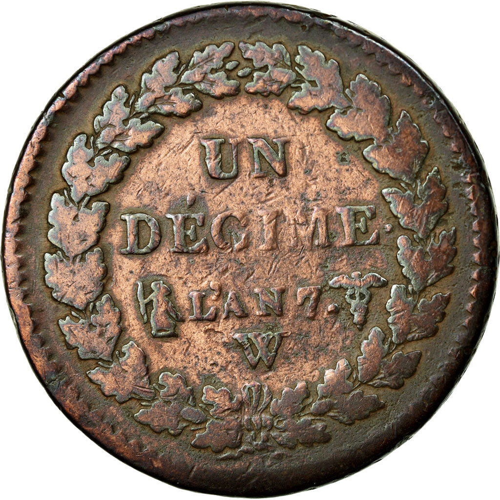 Münze, Frankreich, Dupré, Decime, 1798, Lille, SGE+, Bronze, KM:644.11