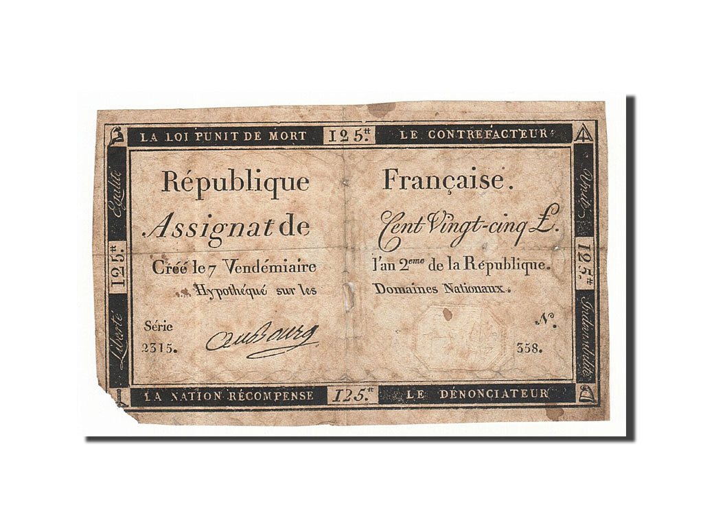 France, 125 Livres, 1793, Au Bourg, KM:A74, 1793-09-28, F(12-15), Lafaurie:169