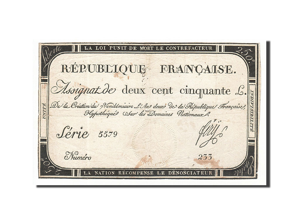 France, 250 Livres, 1793, Fery, KM:A75, 1793-09-28, VF(30-35), Lafaurie:170