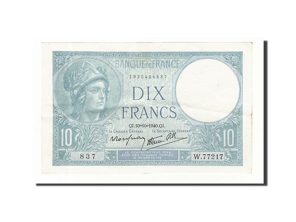 Banknote, France, 10 Francs, 1940, 1940-10-10, AU(50-53), Fayette:7.16, KM:84