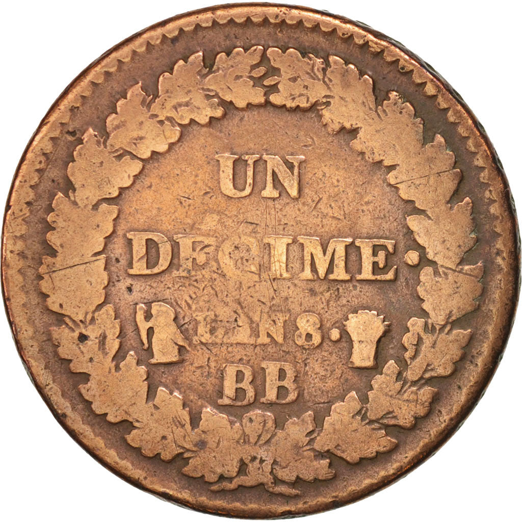 France, Dupré, Decime, 1799, Strasbourg, VG(8-10), Bronze, KM:644.4, Gadoury187a
