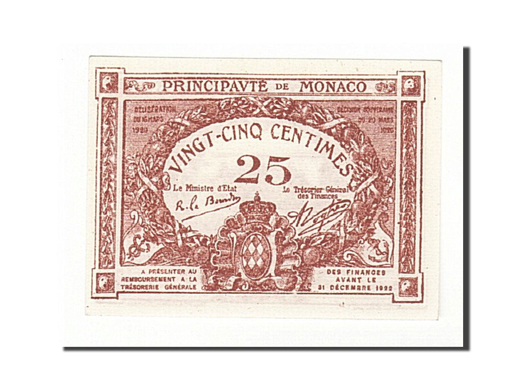 Monaco, 25 Centimes, 1920, KM:1a, 1920-03-20, FDS