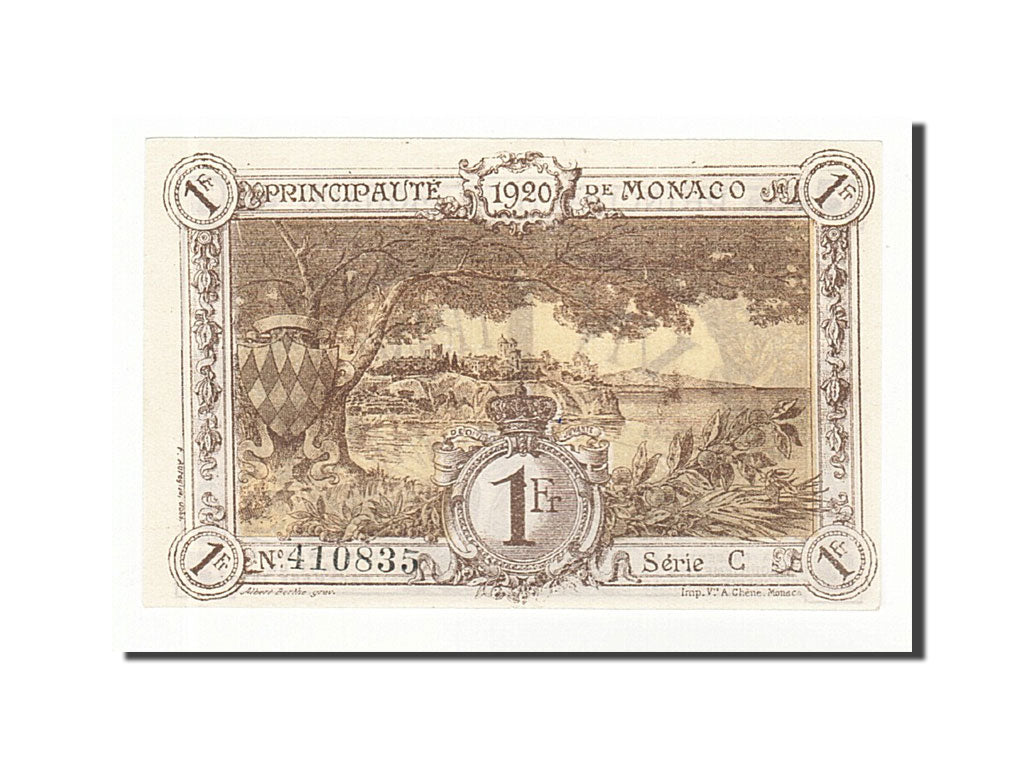 Banknote, Monaco, 1 Franc, 1920, 1920-03-20, KM:4b, UNC(65-70)