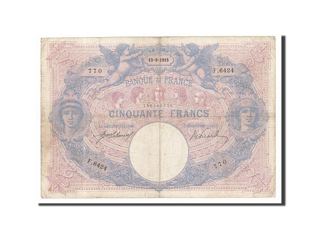 Francia, 50 Francs, 1915, KM:64e, 1915-09-13, MB, Fayette:14.28