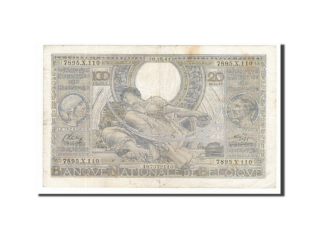 Geldschein, Belgien, 100 Francs-20 Belgas, 1941, 1941-10-30, KM:112, S+