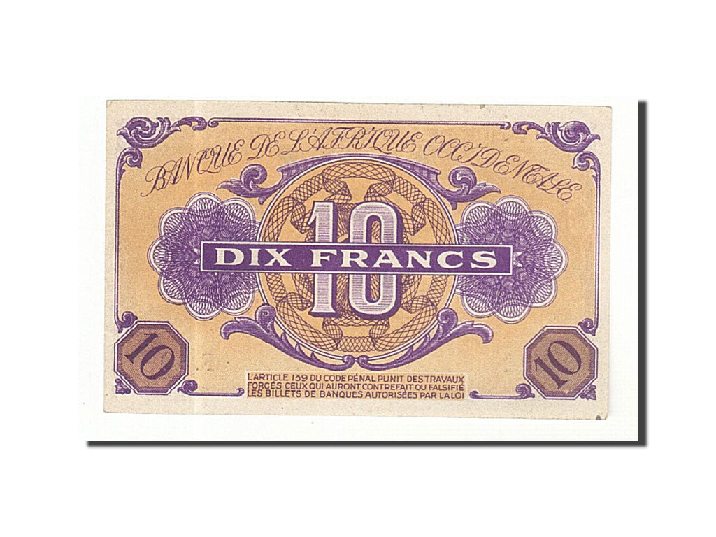 Banknote, French West Africa, 10 Francs, 1943, 1943-01-02, KM:29, UNC(65-70)