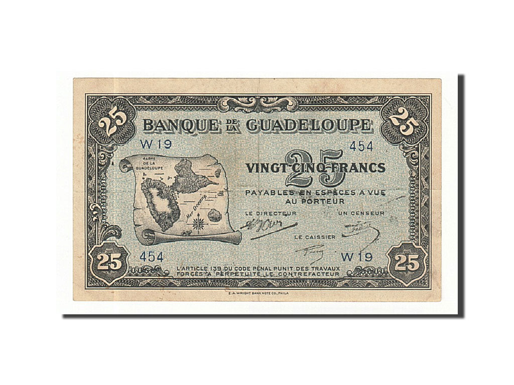 Guadeloupe, 25 Francs, Undated (1942), KM:22b, EF(40-45)