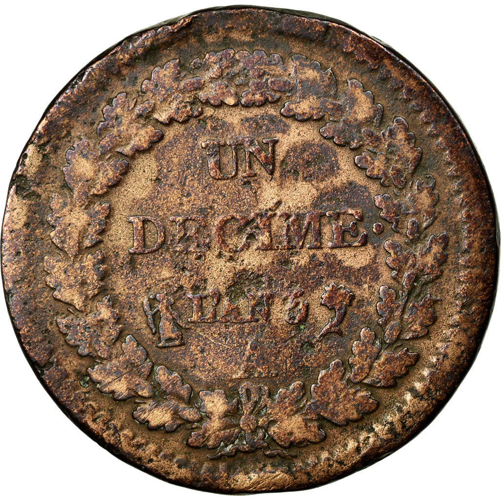 Coin, France, Dupré, Decime, 1796, Paris, VG(8-10), Bronze, KM:644.1