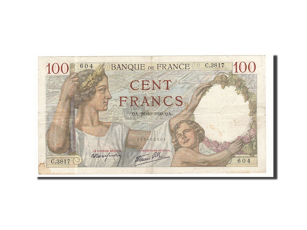 France, 100 Francs, 1939, KM:94, 1939-10-26, VF(30-35), Fayette:26.12