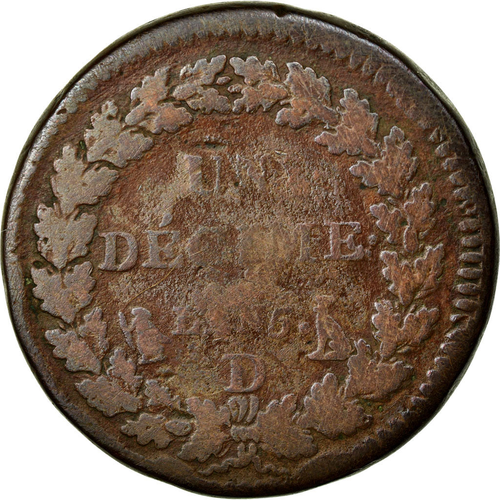 Coin, France, Dupré, Decime, 1796, Lyon, VG(8-10), Bronze, KM:644.5