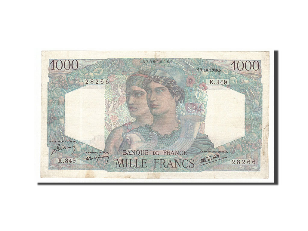 Billete, Francia, 1000 Francs, 1946, 1946-10-03, MBC, Fayette:41.17, KM:130a