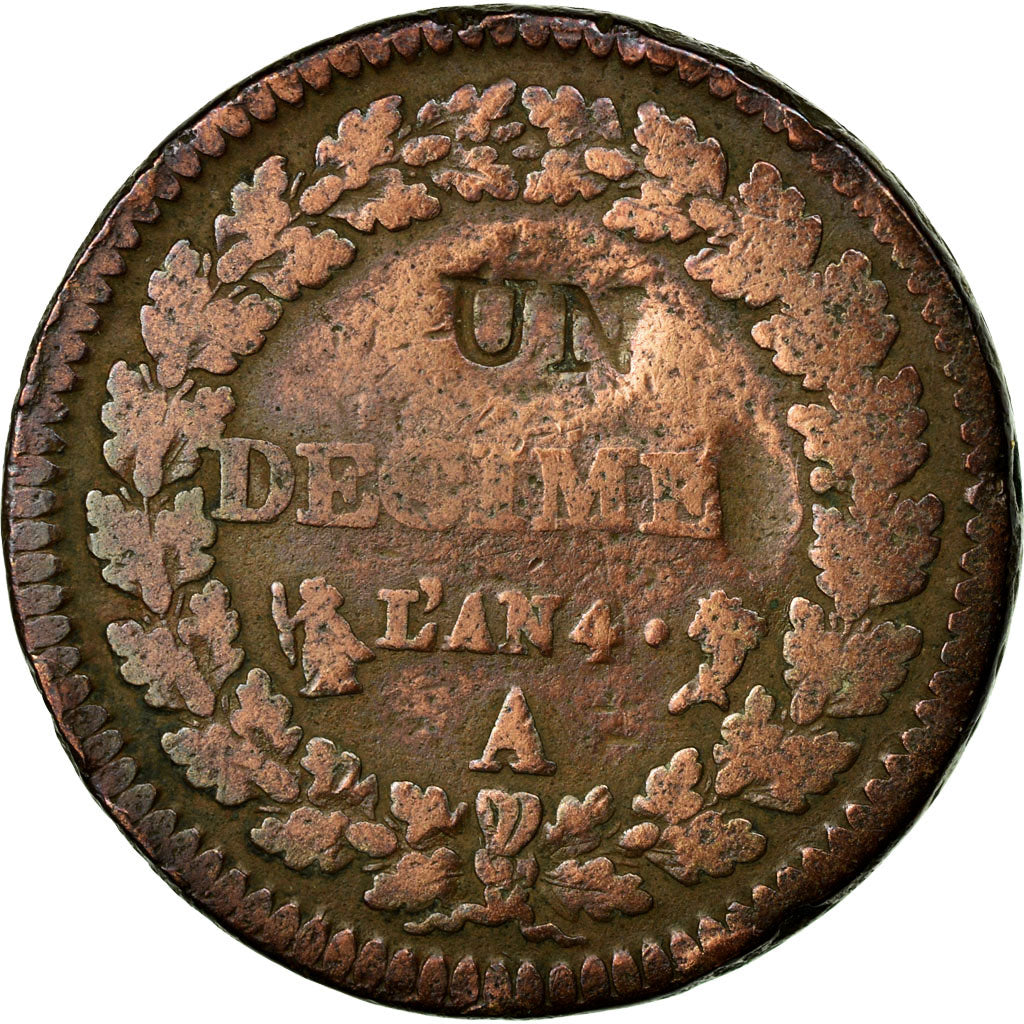 Moneta, Francia, Dupré, Decime, 1795, Paris, B, Bronzo, KM:637.1, Gadoury:186