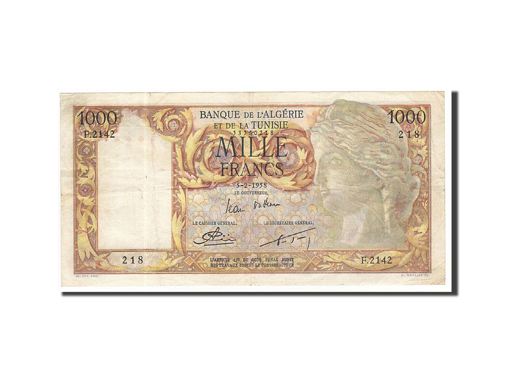 Banknote, Algeria, 1000 Francs, 1958, 1958-02-05, KM:107b, EF(40-45)