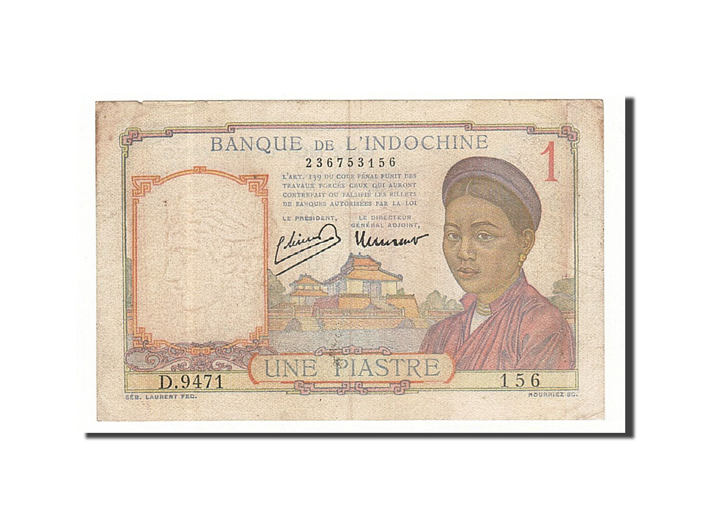 FRENCH INDO-CHINA, 1 Piastre, 1946, Undated (1946), KM:54c, VF(30-35)